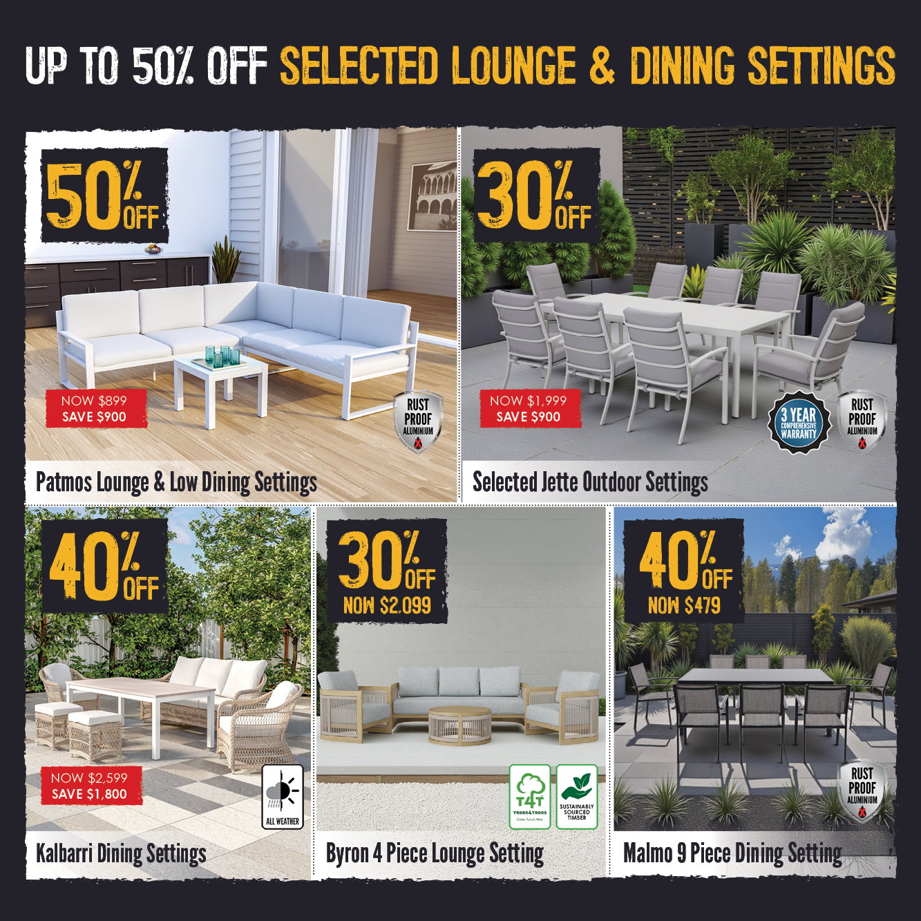 Up To 50% Off Selected Lounge & Dining Settings | Shop Now